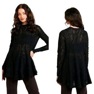 Free People Coffee In The morning Tunic Sweater Open Crochet Knit Black Size M